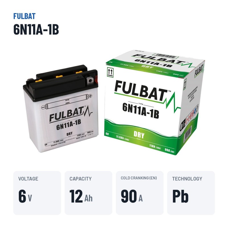 Motorcycle battery Fulbat 6N11A-1B 6V 11.6Ah 90A – key specs