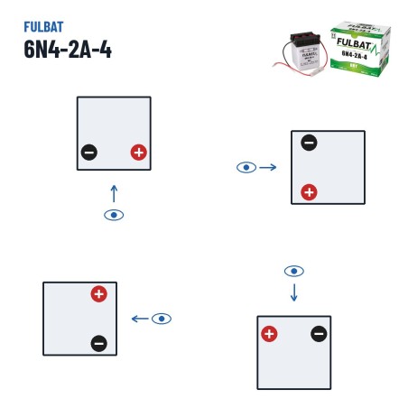 Bateria de mota Fulbat 6N4-2A-4 6V 4.2Ah 25A – polaridade (esquema 0, + direita)