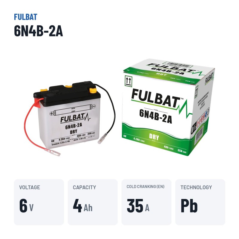 Batterie moto Fulbat 6N4B-2A 6V 4.2Ah 35A – caractéristiques clés
