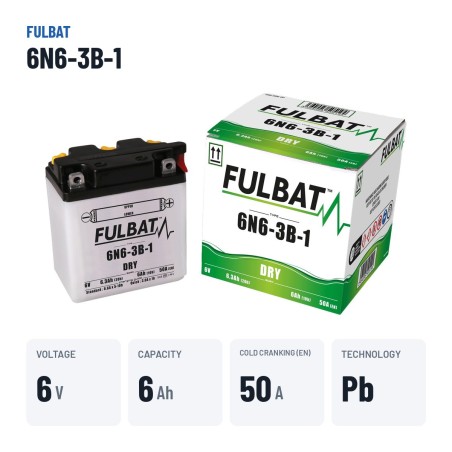 Bateria de mota Fulbat 6N6-3B-1 6V 6.3Ah 50A – dados principais