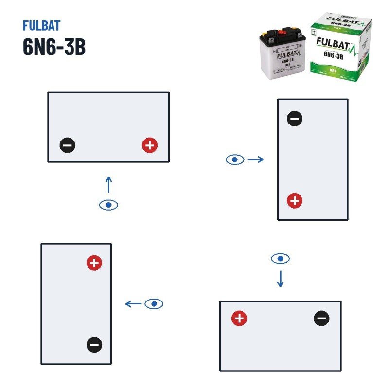 Batteria moto Fulbat 6N6-3B 6V 6.3Ah 50A – polarità (schema 0, + a destra)