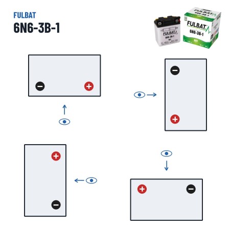 Bateria de mota Fulbat 6N6-3B-1 6V 6.3Ah 50A – polaridade (esquema 0, + direita)