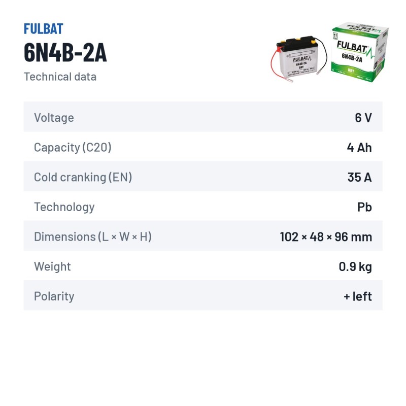 Batería de moto Fulbat 6N4B-2A 6V 4.2Ah 35A – ficha técnica