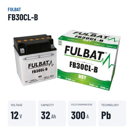 Batteria moto Fulbat FB30CL-B 12V 31.6Ah 300A – dati principali