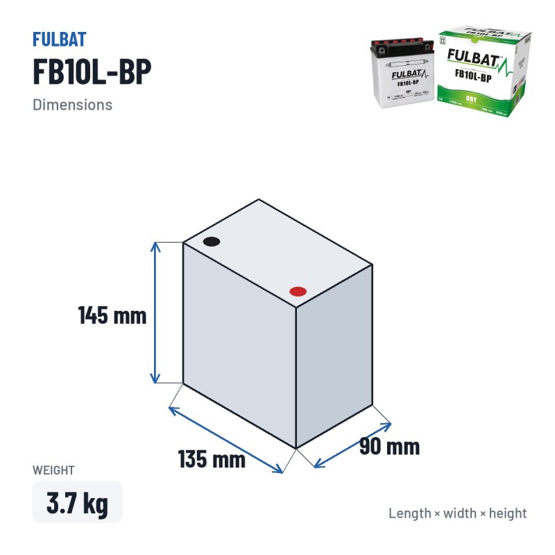 Motorcycle battery Fulbat FB10L-BP 12V 11.6Ah 165A – dimensions 135 × 90 × 145 mm