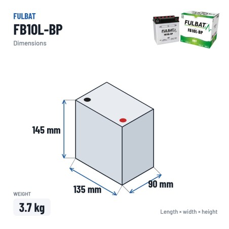 Motorcycle battery Fulbat FB10L-BP 12V 11.6Ah 165A – dimensions 135 × 90 × 145 mm