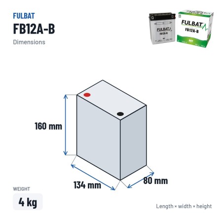Motorcycle battery Fulbat FB12A-B 12V 12.6Ah 155A – dimensions 134 × 80 × 160 mm