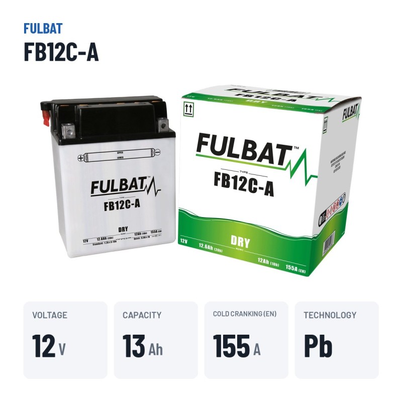 Batería de moto Fulbat FB12C-A 12V 12.6Ah 155A – datos clave