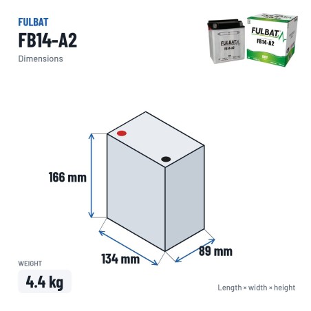 Bateria de mota Fulbat FB14-A2 12V 14.7Ah 175A – medidas 134 × 89 × 166 mm
