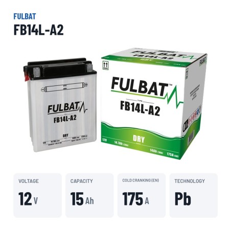 Batterie moto Fulbat FB14L-A2 12V 14.7Ah 175A – caractéristiques clés