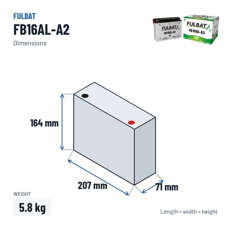 Batterie moto Fulbat FB16AL-A2 12V 16.8Ah 210A | baterias.com