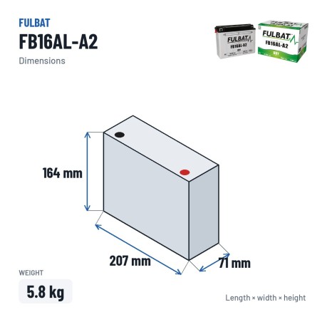 Batterie moto Fulbat FB16AL-A2 12V 16.8Ah 210A | baterias.com