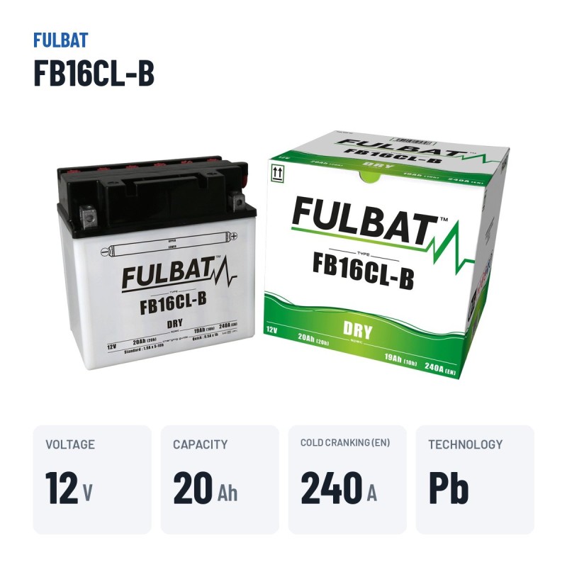 Bateria de mota Fulbat FB16CL-B 12V 20Ah 240A – dados principais