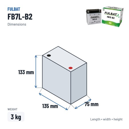 Motorradbatterie Fulbat FB7L-B2 12V 8.4Ah 85A – Abmessungen 135 × 75 × 133 mm