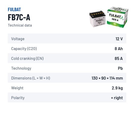 Batería de moto Fulbat FB7C-A 12V 8.4Ah 85A – ficha técnica