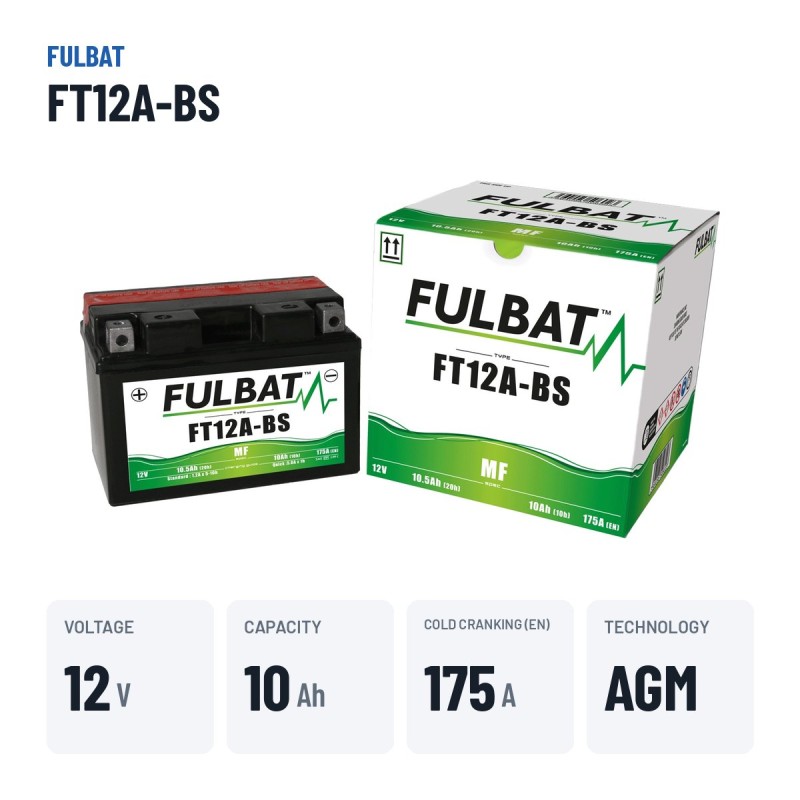 Batería de moto Fulbat FT12A-BS 12V 10.5Ah 175A AGM – datos clave