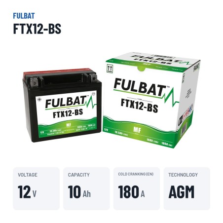Batería de moto Fulbat FTX12-BS 12V 10.5Ah 180A AGM – datos clave