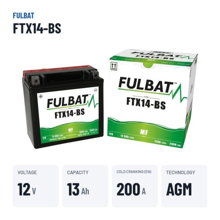 Motorradbatterie Fulbat FTX14-BS 12V 12.6Ah 200A AGM – wichtigste Daten