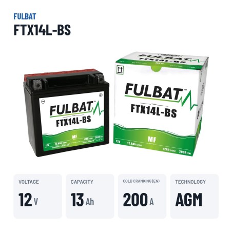 Motorcycle battery Fulbat FTX14L-BS 12V 12.6Ah 200A AGM – key specs