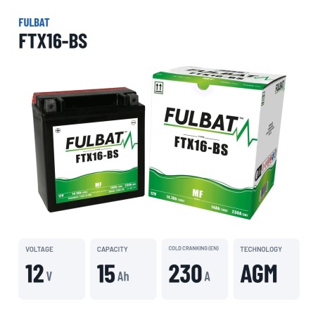 Batterie moto Fulbat FTX16-BS 12V 14.7Ah 230A AGM – caractéristiques clés