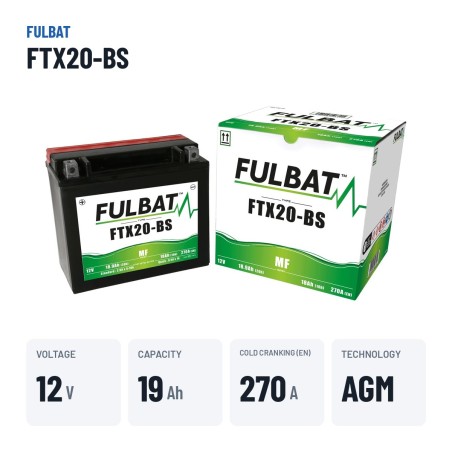 Batería de moto Fulbat FTX20-BS 12V 18.9Ah 270A AGM – datos clave