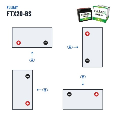 Batería de moto Fulbat FTX20-BS 12V 18.9Ah 270A AGM – polaridad (esquema 1, + izquierda)