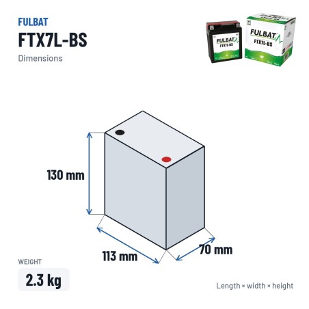 Motorradbatterie Fulbat FTX7L-BS 12V 6.3Ah 100A AGM – Abmessungen 113 × 70 × 130 mm