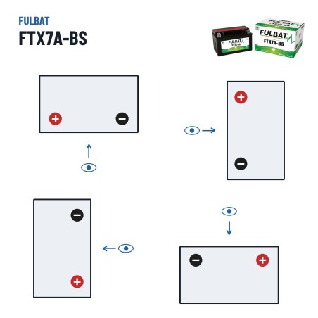 Motorradbatterie Fulbat FTX7A-BS 12V 6.3Ah 105A AGM – Polarität (Schaltung 1, + links)
