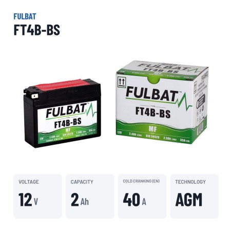 Motorradbatterie Fulbat FT4B-BS 12V 2.4Ah 40A AGM | baterias.com