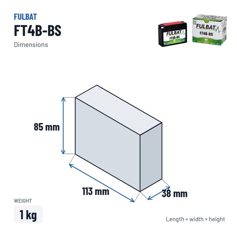 Motorradbatterie Fulbat FT4B-BS 12V 2.4Ah 40A AGM | baterias.com