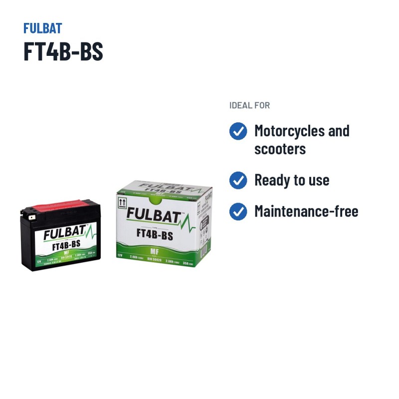 Motorradbatterie Fulbat FT4B-BS 12V 2.4Ah 40A AGM | baterias.com