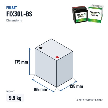 Batteria moto Fulbat FIX30L-BS 12V 31.6Ah 400A AGM – dimensioni 165 × 125 × 175 mm