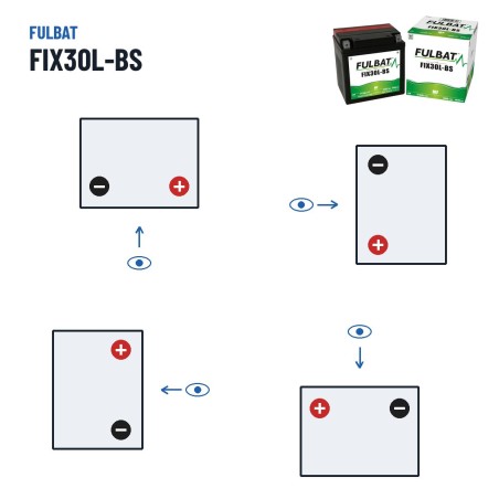 Motorcycle battery Fulbat FIX30L-BS 12V 31.6Ah 400A AGM – polarity (layout 0, + right)