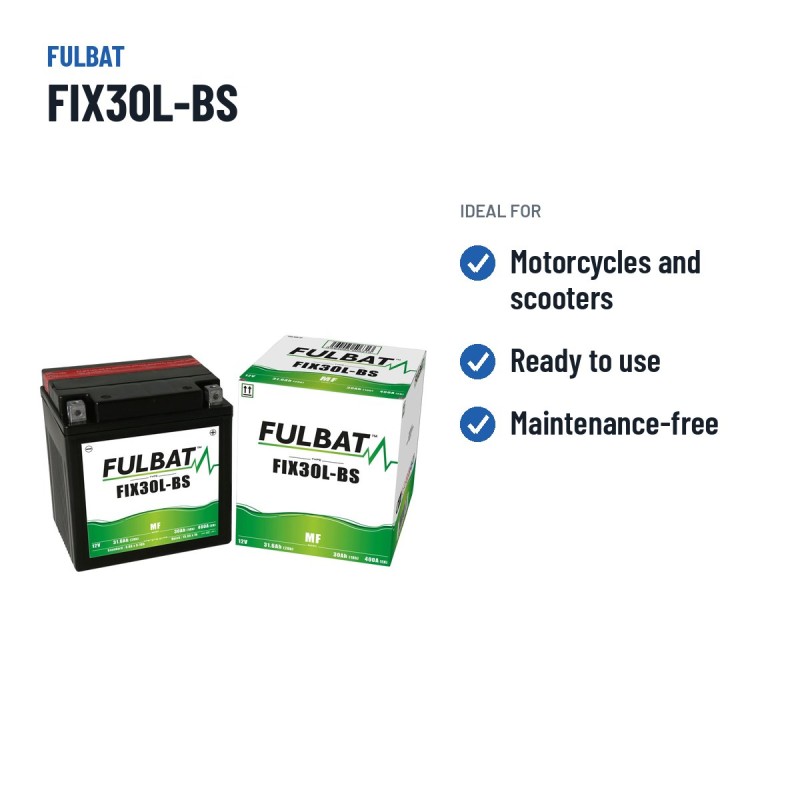 Batería de moto Fulbat FIX30L-BS 12V 31.6Ah 400A AGM – usos recomendados