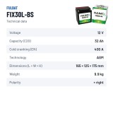Batteria moto Fulbat FIX30L-BS 12V 31.6Ah 400A AGM – scheda tecnica