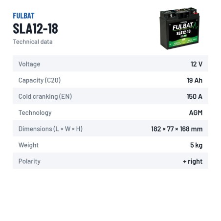 Rasenmäher-Batterie Fulbat SLA12-18 12V 18.9Ah 150A AGM