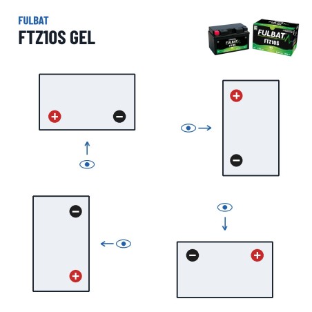 Motorcycle battery Fulbat FTZ10S GEL 12V 9.1Ah 190A GEL – polarity (layout 1, + left)