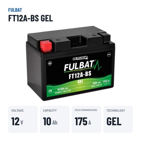 Motorcycle battery Fulbat FT12A-BS GEL 12V 10.5Ah 175A GEL – key specs