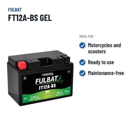 Motorcycle battery Fulbat FT12A-BS GEL 12V 10.5Ah 175A GEL – recommended uses