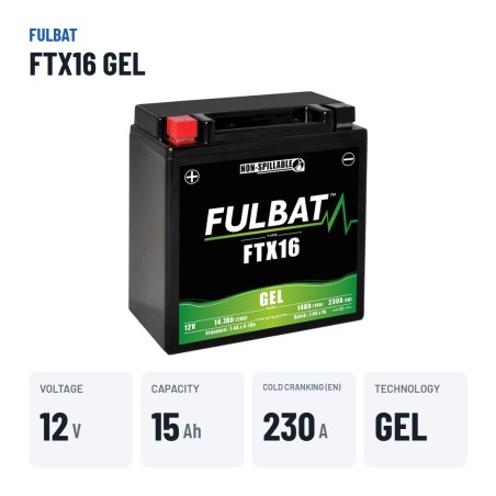 Batteria moto Fulbat FTX16 GEL 12V 14.7Ah 230A GEL – dati principali