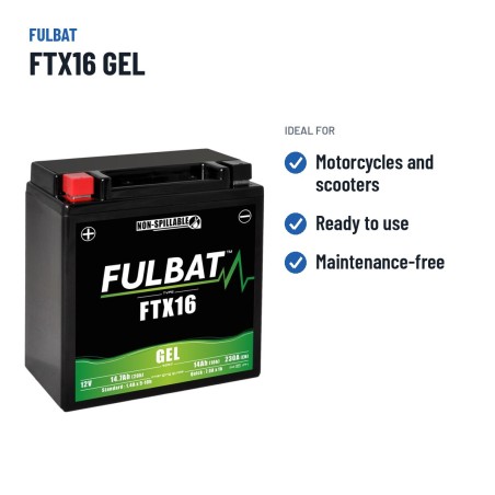 Motorcycle battery Fulbat FTX16 GEL 12V 14.7Ah 230A GEL – recommended uses