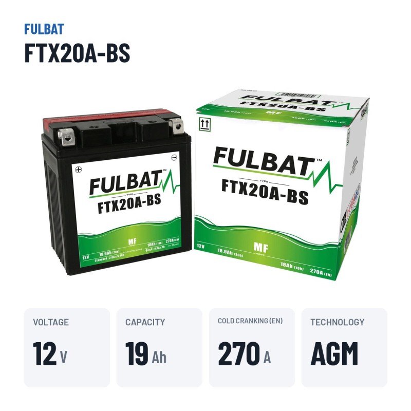 Motorcycle battery Fulbat FTX20A-BS 12V 18.9Ah 270A AGM – key specs