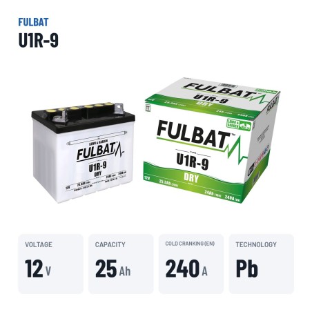 Lawnmower battery Fulbat U1R-9 24V 25.3Ah 240A | baterias.com