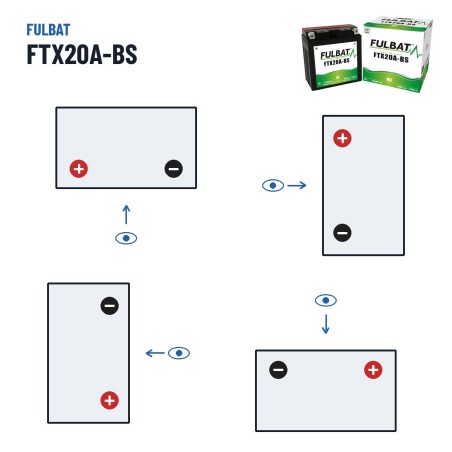 Bateria de mota Fulbat FTX20A-BS 12V 18.9Ah 270A AGM – polaridade (esquema 1, + esquerda)