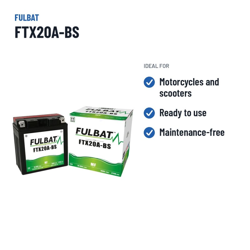 Motorcycle battery Fulbat FTX20A-BS 12V 18.9Ah 270A AGM – recommended uses