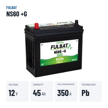 Batterie de tondeuse Fulbat NS60 +G 12V 45Ah 350A – caractéristiques clés
