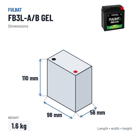 Batería de moto Fulbat FB3L-A/B GEL 12V 3.2Ah 35A GEL – medidas 98 × 56 × 110 mm