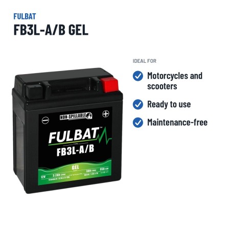 Batería de moto Fulbat FB3L-A/B GEL 12V 3.2Ah 35A GEL – usos recomendados