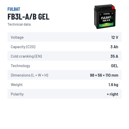 Motorradbatterie Fulbat FB3L-A/B GEL 12V 3.2Ah 35A GEL