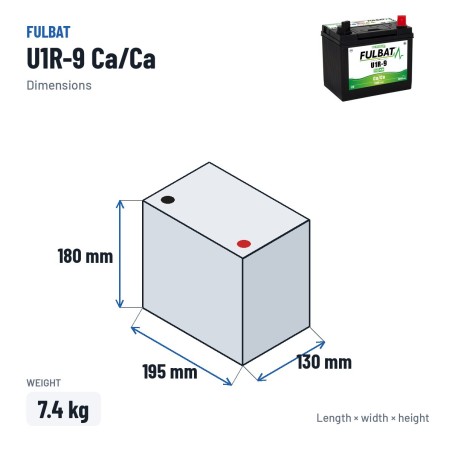 Batteria per rasaerba Fulbat U1R-9 Ca/Ca 12V 28Ah 300A – dimensioni 195 × 130 × 180 mm
